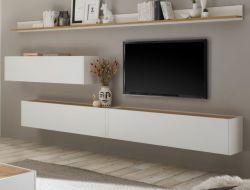 Wohnkombination Center in wei� und Wotan Eiche Wohnwand 5-teilig mit XXL-Board 340 x 180 cm