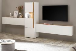 Wohnkombination Center in wei� und Wotan Eiche Wohnwand 3-teilig 350 x 155 cm