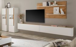 Wohnwand Center in wei� und Wotan Eiche Wohnkombination 5-teilig 440 x 180 cm mit XXL-Board