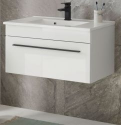 Waschbeckenunterschrank MIT Waschbecken Design-D in wei� Hochglanz Waschtisch Set h�ngend 80 x 43 cm