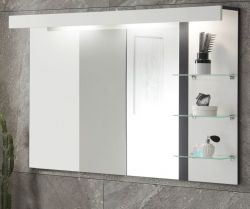 Badezimmer Spiegel Design-D in wei� Hochglanz und schwarz Badspiegel mit Ablage und LED Beleuchtung 120 x 85 cm