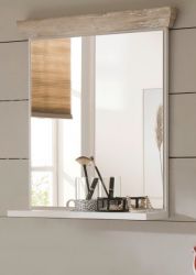 Badezimmer Spiegel Rovola in Pinie wei� / Oslo Pinie Landhaus Badspiegel mit Ablage 60 x 72 cm