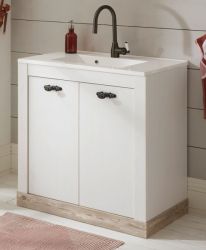 Waschbeckenunterschrank MIT Waschbecken Rovola in Pinie wei� / Oslo Pinie Landhaus Waschtisch Set 81 x 85 cm