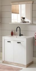 Badkombination Rovola in Pinie wei� / Oslo Pinie Landhaus Badm�bel Set 3-tlg. MIT Waschbecken 81 x 200 cm