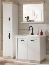Badkombination Rovola in Pinie wei� / Oslo Pinie Landhaus Badm�bel Set 4-tlg. MIT Waschbecken 143 x 200 cm