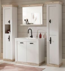 Badkombination Rovola in Pinie wei� / Oslo Pinie Landhaus Badm�bel Set 5-tlg. MIT Waschbecken 205 x 200 cm