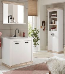 Badkombination Rovola in Pinie wei� / Oslo Pinie Landhaus Badm�bel Set 4-tlg. MIT Waschbecken 166 x 200 cm