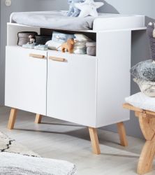 Babyzimmer Wickelkommode Svea in wei� matt mit Buche massiv Babym�bel Wickeltisch 96 x 105 cm