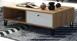 Couchtisch Linea in wei� matt und Eiche Artisan Beistelltisch mit 2 x Schubkasten 110 cm