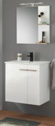Badm�bel Set Dense in wei� Hochglanz Lack und Eiche Badkombination MIT Waschbecken und Badlampe 60 x 200 cm