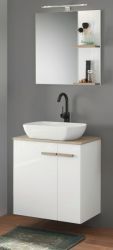 Badm�bel Set Dense in wei� Hochglanz Lack und Eiche Badkombination MIT Waschbecken und Badlampe 60 x 200 cm h�ngend / stehend
