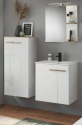 Badm�bel Set Dense in wei� Hochglanz Lack und Eiche Badkombination MIT Waschbecken und Badlampe 130 x 200