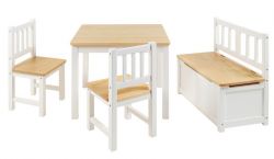 BOMI� Kindersitzgruppe Anna in wei� und natur Sitzgruppe Kindertisch, Truhenbank und 2 x Stuhl