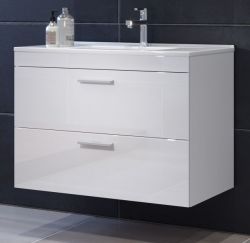 Waschbeckenunterschrank Set inklusive Waschbecken Aura in Wei� Hochglanz, Waschtisch h�ngend 81 cm