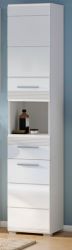 Badezimmer Hochschrank Leon in wei� Hochglanz Badschrank 30 x 182 cm