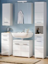 Badm�bel Set 5-teilig Leon in wei� Hochglanz Badkombination 150 x 182 cm