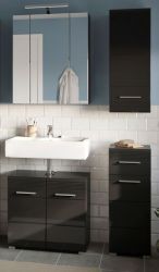 Badm�bel Set 4-teilig Leon in schwarz Hochglanz Badkombination 105 x 182 cm