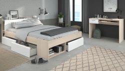 Parisot Schlafzimmer komplett Most61 in Akazie und wei� Komplettzimmer mit Stauraumbett und Schreibtisch