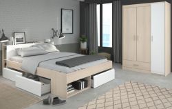Parisot Kinder und Jugend Schlafzimmer Set Most Akazie und wei� mit Stauraumbett (140 x 200) und Kleiderschrank