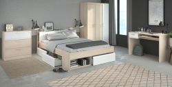 Parisot Schlafzimmer komplett Most76 in Akazie und wei� Komplettzimmer mit Stauraumbett, Kleiderschrank, Kommode und Schreibtisch
