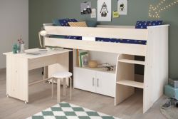Parisot Hochbett Charly4 in Akazie und wei� Kinder- und Jugendzimmer Bett mit Schreibtisch