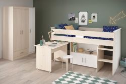 Parisot Kinder- und Jugendzimmer Charly6 in Akazie und wei� Set inklusive Kleiderschrank und Hochbett mit Schreibtisch