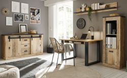 B�rom�bel komplett Set Stove in Used Wood hell und anthrazit mit Aktenregal, Kommode und Wandregal