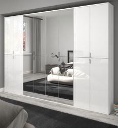 Kleiderschrank mit Spiegel SystemX in wei� Hochglanz Mehrzweckschrank mit Spiegelt�r 244 x 193 cm