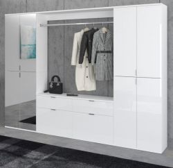 Garderobe mit Spiegel SystemX in wei� Hochglanz Garderobenschrank mit Spiegelt�r 243 x 193 cm