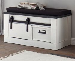 Garderobe Sitzbank Stove in wei� Pinie und anthrazit Landhaus Garderobenbank 93 x 46 cm