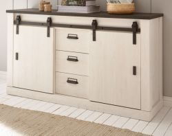 B�ro Kommode Stove in wei� Pinie und anthrazit Landhaus Sideboard 162 x 91 cm