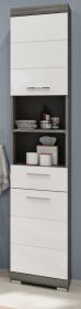 Badezimmer Hochschrank Shawn in wei� Hochglanz und Rauchsilber grau Badschrank 37 x 191 cm