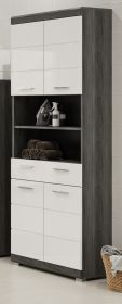 Badezimmer Hochschrank Shawn in wei� Hochglanz und Rauchsilber grau Badschrank 74 x 191 cm