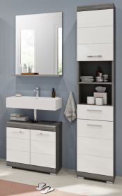 Badm�bel Set 3-teilig Shawn in wei� Hochglanz und Rauchsilber grau Badkombination 112 x 191 cm
