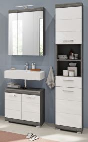 Badm�bel Set 3-teilig Shawn in wei� Hochglanz und Rauchsilber grau Badkombination 112 x 191 cm