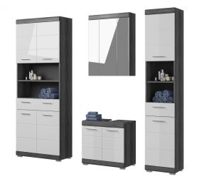 Badm�bel Set 4-teilig Shawn in wei� Hochglanz und Rauchsilber grau Badkombination 186 x 191 cm