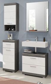 Badm�bel Set 4-teilig Shawn in wei� Hochglanz und Rauchsilber grau Badkombination 112 x 191 cm