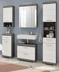 Badm�bel Set 5-teilig Shawn in wei� Hochglanz und Rauchsilber grau Badkombination 164 x 191 cm