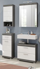 Badm�bel Set 4-teilig Shawn in wei� Hochglanz und Rauchsilber grau Badkombination 112 x 191 cm