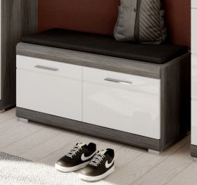 Garderobe Sitzbank Shawn in wei� Hochglanz und Rauchsilber grau Garderobenbank 90 x 44 cm