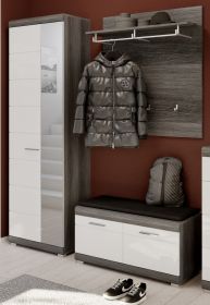 Garderobe Set 3-teilig Shawn in wei� Hochglanz und Rauchsilber grau Garderobenkombination 167 x 197 cm