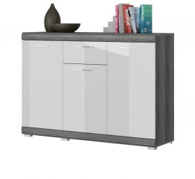 Sideboard Shawn in wei� Hochglanz und Rauchsilber grau Kommode 120 x 85 cm