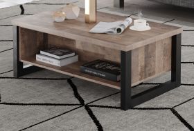 Couchtisch Concrete in Eiche Tabak und schwarz Beistelltisch mit Ablage 110 x 65 cm