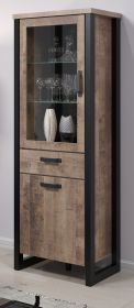 Vitrine Concrete in Eiche Tabak und schwarz Wohn- und Esszimmer Vitrinenschrank 70 x 195 cm