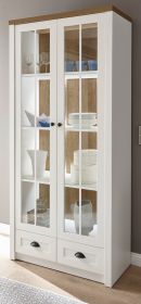 Vitrine Seyne in wei� Pinie und Eiche hell Landhaus Vitrinenschrank 90 x 198 cm