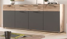 Sideboard Tomaso in Nox Eiche und Basalt Grau, 4-t�rige Kommode 200 x 91 cm mit Soft-Close
