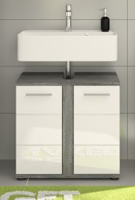 Waschbeckenunterschrank Bailey in wei� Hochglanz und Rauchsilber grau Badezimmer Unterschrank 60 cm