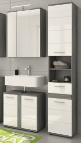 Badm�bel Set 3-teilig Bailey in wei� Hochglanz und Rauchsilber grau Badkombination 114 x 191 cm