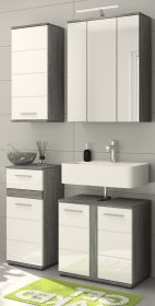 Badm�bel Set 4-teilig Bailey in wei� Hochglanz und Rauchsilber grau Badkombination 114 x 191 cm