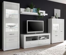 Wohnwand Carrara in wei� Hochglanz Wohnkombination 4-teilig 335 x 198 cm